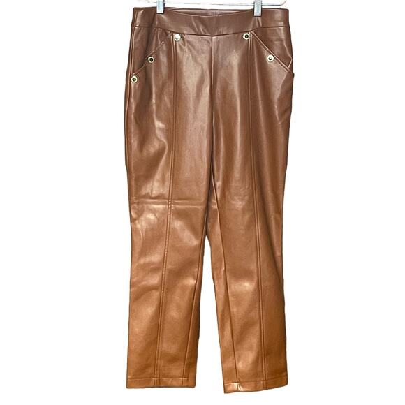 Marc New York faux leather pants brown pockets gold button size women’s medium - Picture 1 of 5